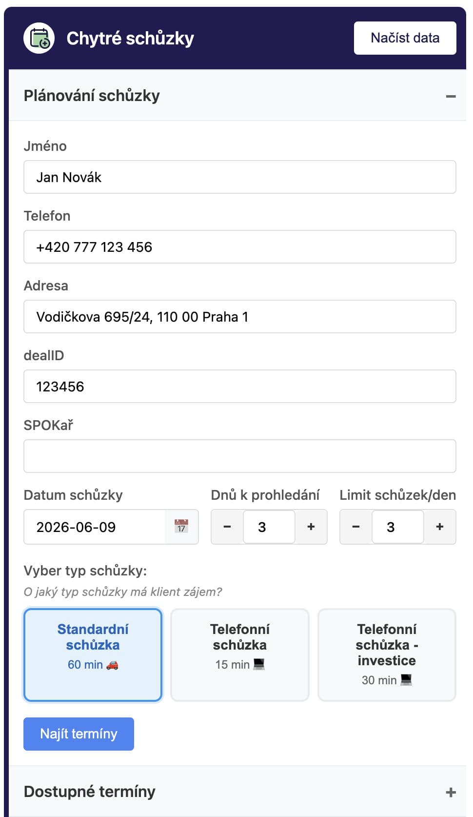 Aplikace pro plánování schůzek